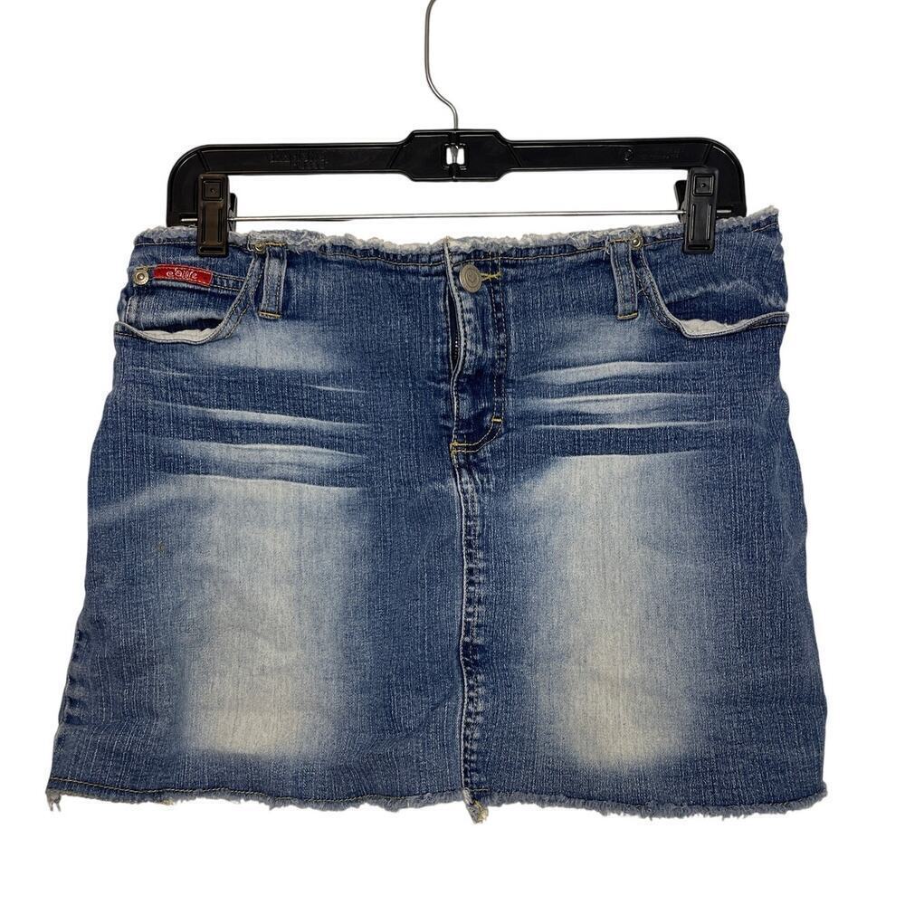 VTG Y2K Jalate Indigo Wash Fade Frayed Hem Denim Jean Mini Skirt Women’s 9/10
